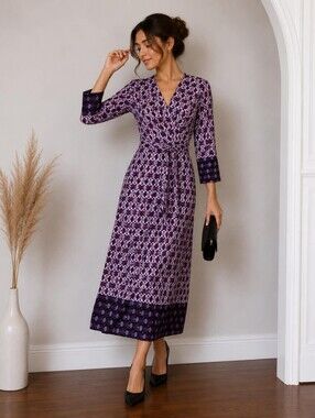 Donna Morgan Pink & Purple Geometric Wrap Maxi Dress